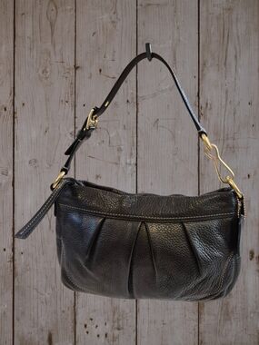 Coach Black Pebbled Leather Hampton Hobo Bag with Gold Hardware